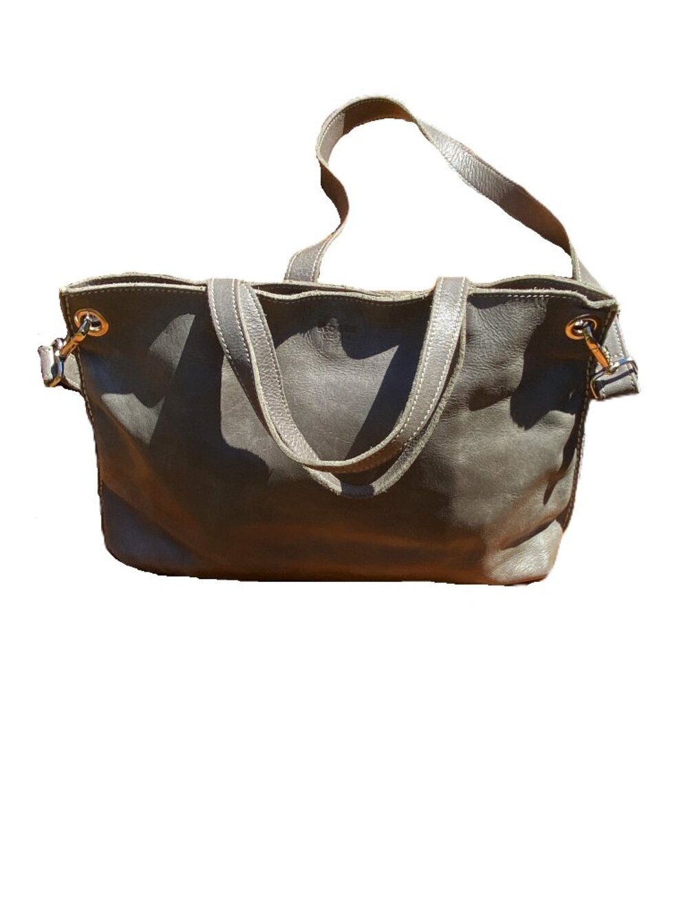 Roots Genuine Tribe Leather Edie Tote, Crossbody , Satchel Bag in Grey